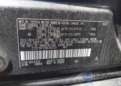 2022 Toyota Rav4 Xle Premium z USA, uszkodzony, nr VIN 2T3C1RFV3NC205351